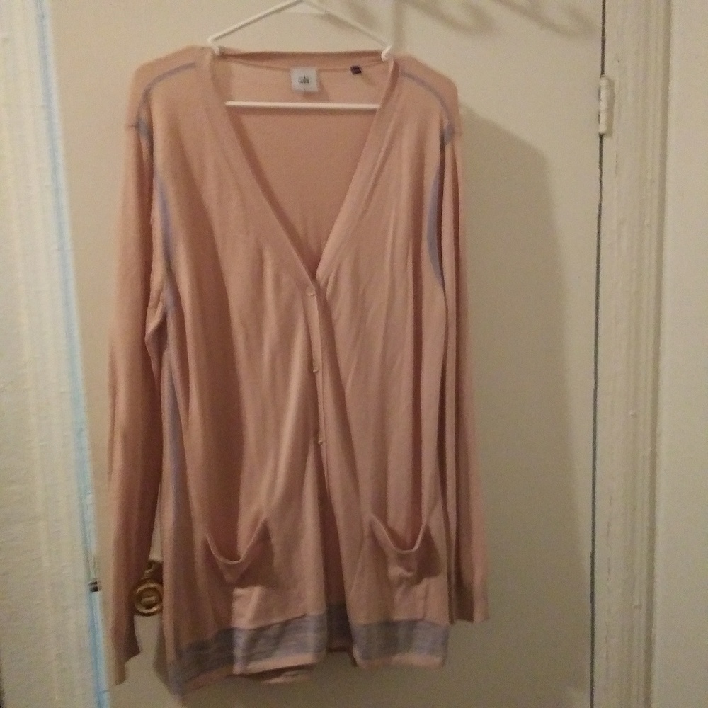 Pale pink CAbi cardigan, the Lucy sweater